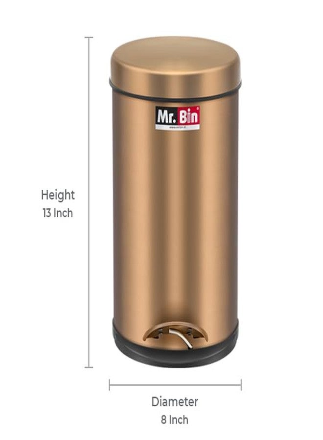 Mr. Bin Dustbin Stainless Steel 202 Gold Pedal Bin with Plastic Bucket and Lid | 8" x 13" Garbage Bin | Trash Can | Round Shape Dustbin for Home, Bathroom, Kitchen & Office | 7 Liter | - Image 2